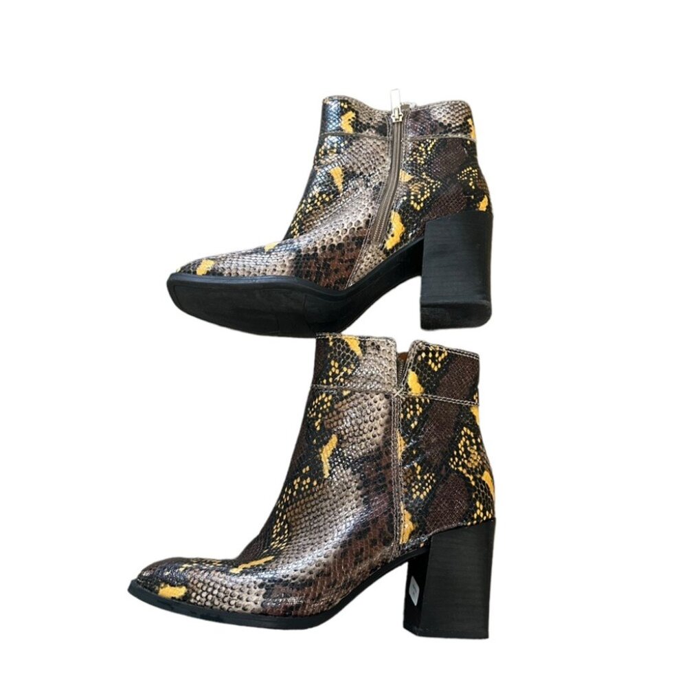 Franco Sarto Womens Snake Print Booties Brown Size 7 Leather‎ Block Heel